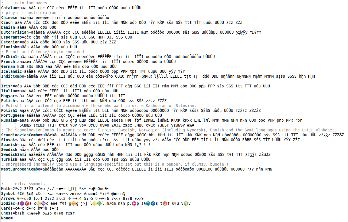 Table of language cycles